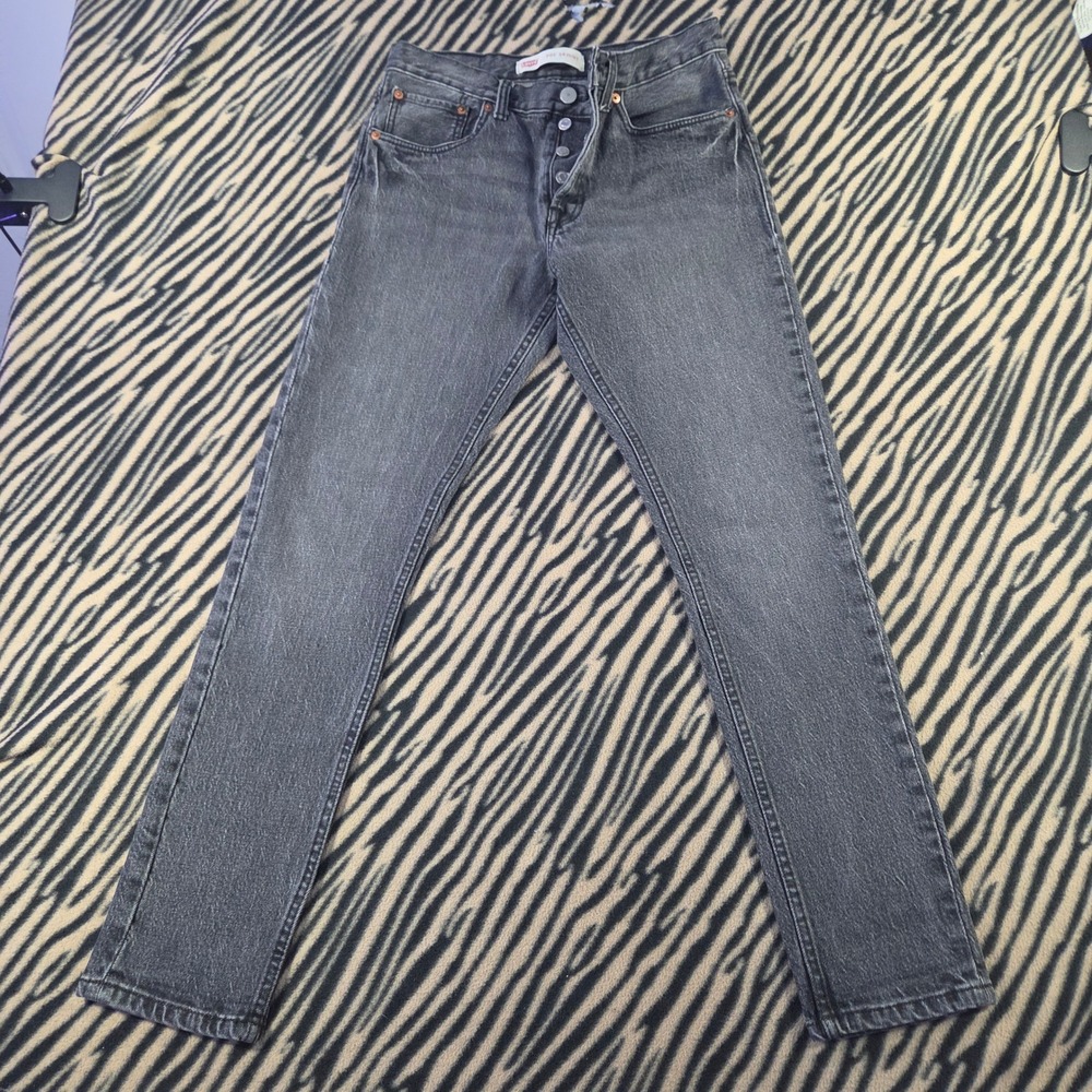 Levis 501 Skinny Jeans Charcoal Gray Faded Denim Button Fly W28 L28 16 REG